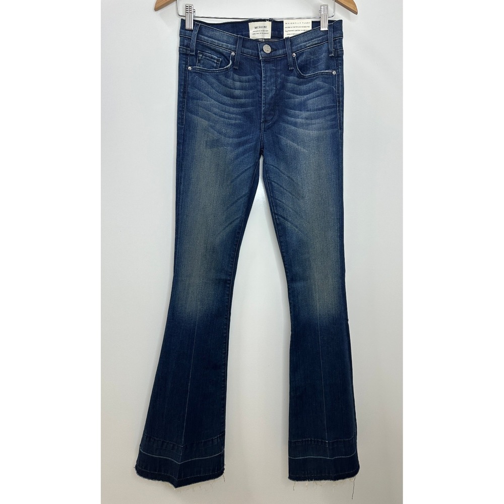 McGuire Majorelle Flare Jeans Dark Wash Raw Hem Size 28 NWOT Stretch 70's Style - Picture 2 of 15